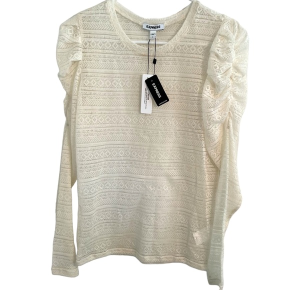 Express Tops - Nwt Express Eyelet Lace Puff Sleeve knit Sweater Blouse top S